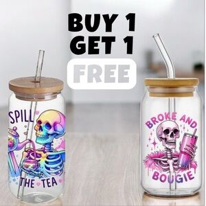 Colorful Skeleton Glass Jars with Straws and lid